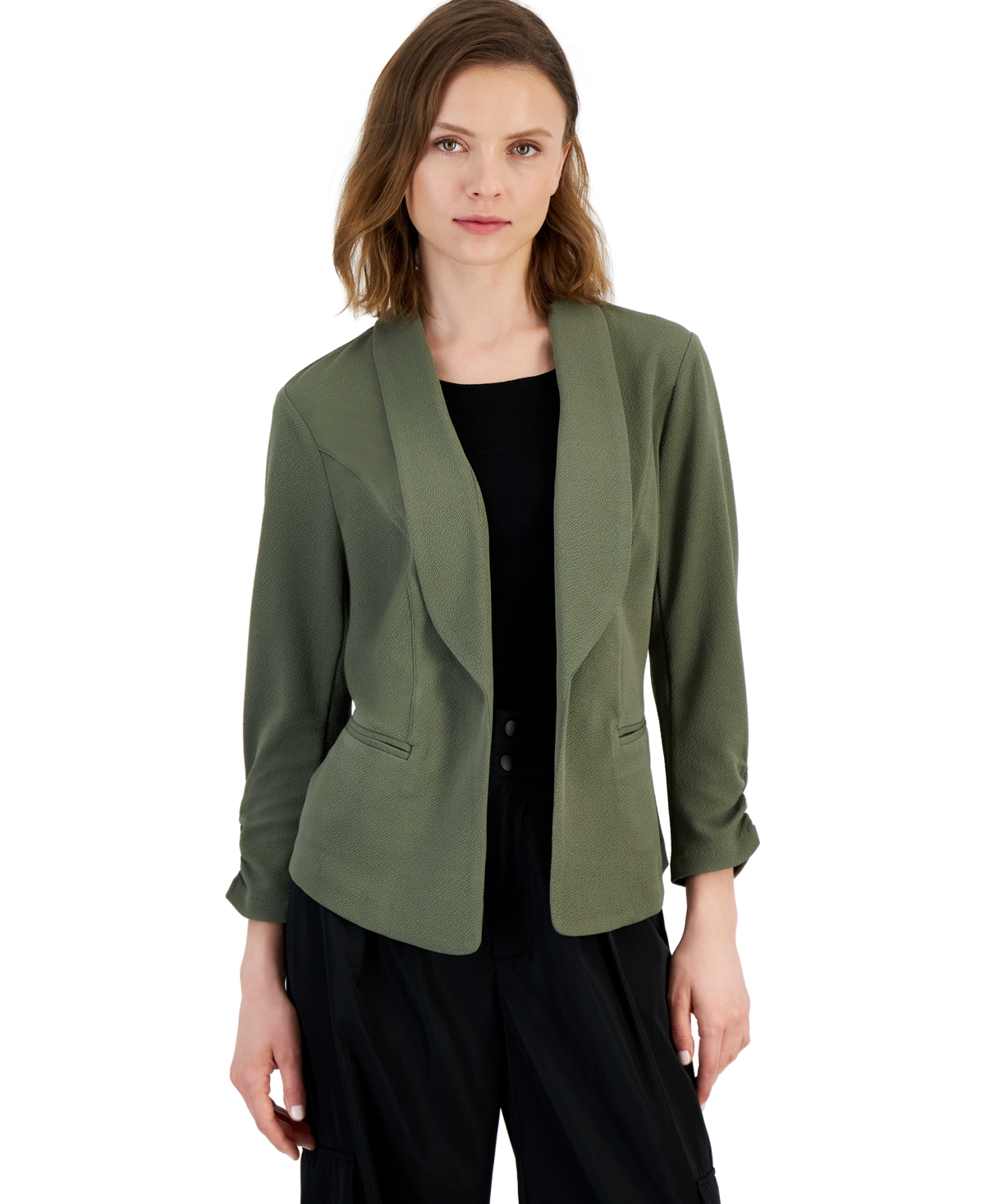 Petite 3/4-Sleeve Shawl-Collar Blazer, Created for Macy's - Teal Oasis