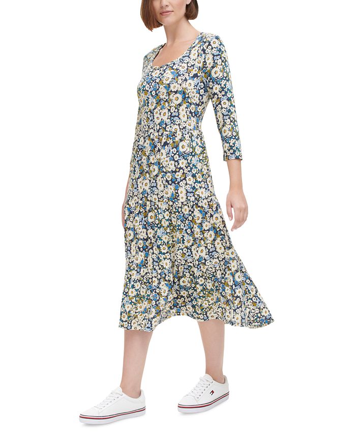 Tommy Hilfiger Women's Floral-Print Tiered A-Line Dress - Macy's