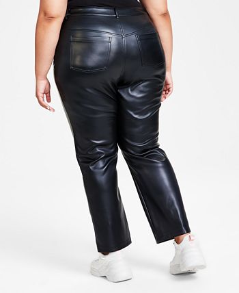 Bar III Plus Size Faux-Leather Straight-Leg Pants, Created for Macy's ...