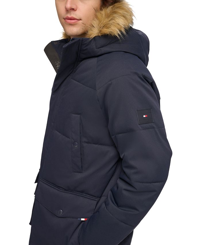 Tommy Hilfiger Men's Long Quilted Parka with Removable Faux-Fur Trim ...