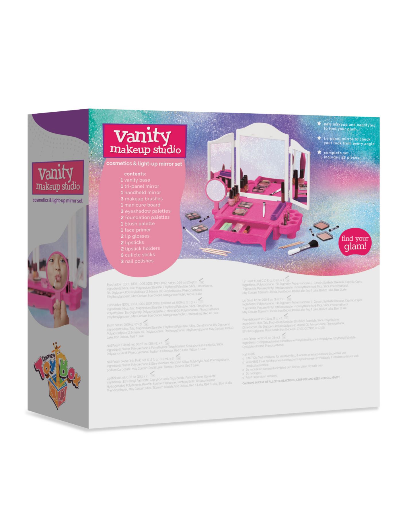 Детские игрушки Geoffrey's Toy Box LED-Lit Tri-Panel Mirror 28-Piece Vanity Makeup Set, Ages 8+ — фото 4