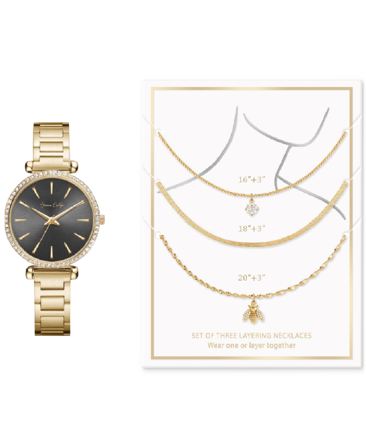 Women's Gold-Tone Bracelet Watch 33mm & 3-Pc. Necklace Gift Set - Gold