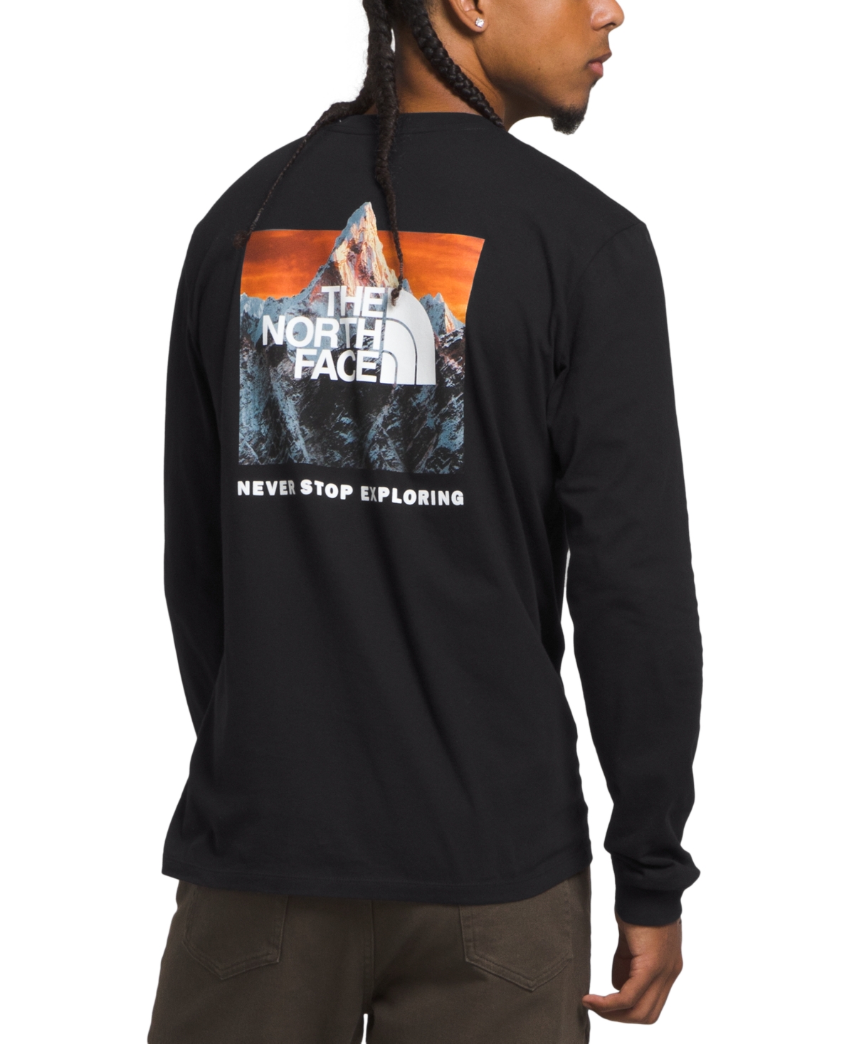The North Face Men's Box Nse Standard-fit Logo Graphic Long-sleeve T-shirt In Tnf Black,photo Real,graphics