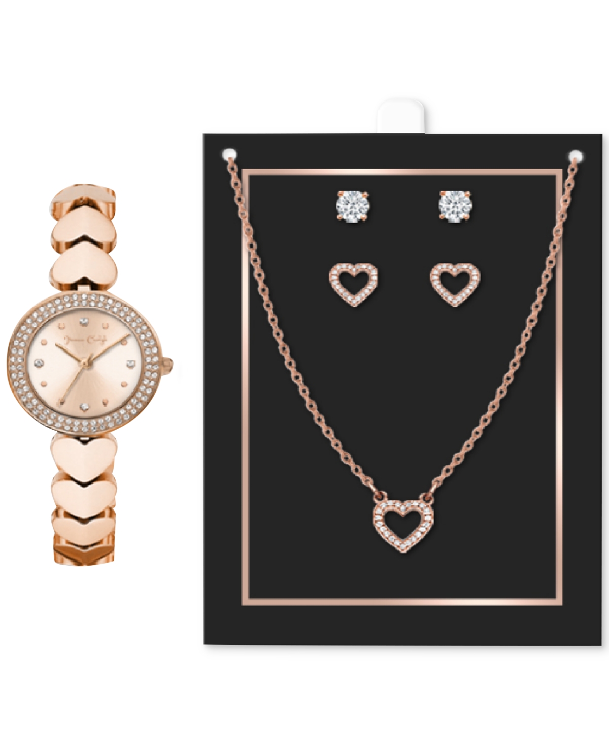 Jessica Carlyle Women's Heart-link Bracelet Watch 28mm Jewelry Gift Set In Rose Gold