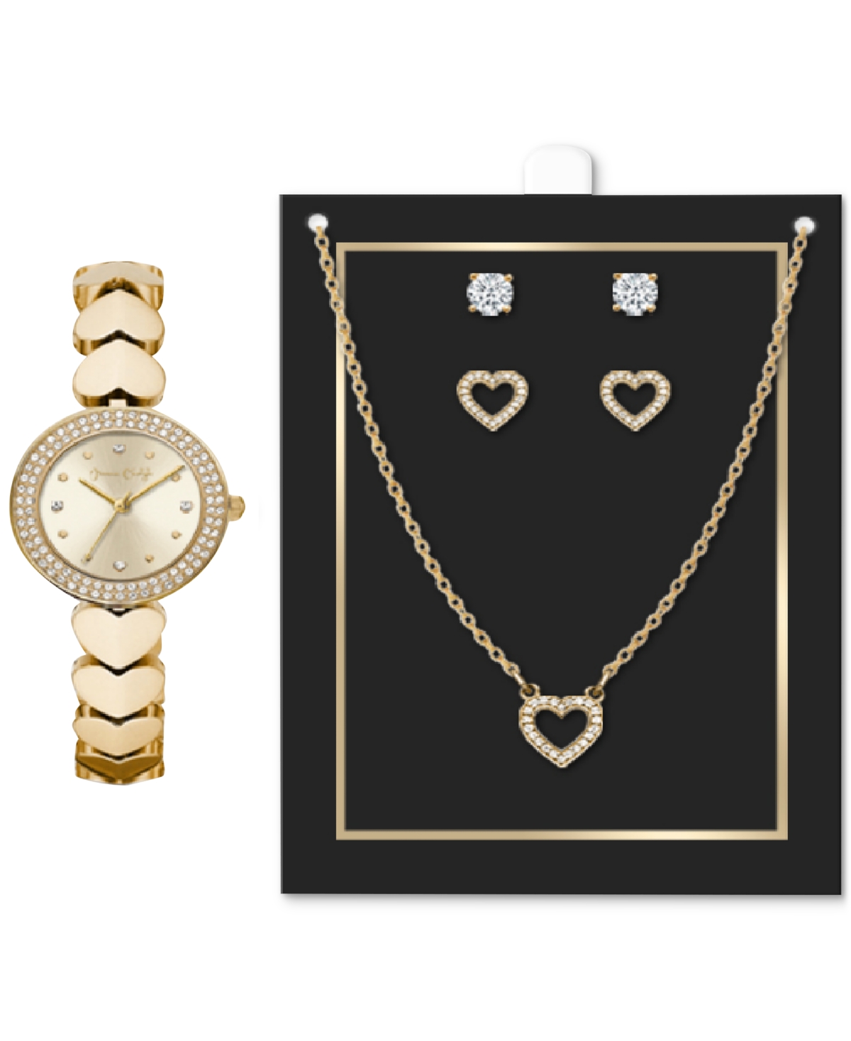 Women's Heart-Link Bracelet Watch 28mm Jewelry Gift Set - Gold