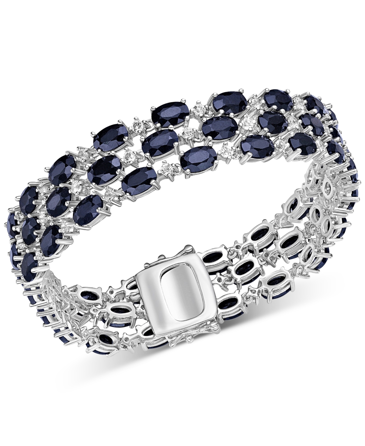 Macy's Sapphire (34-1/20 Ct. T.w.) & White Topaz (2-3/8 Ct. T.w.) Multirow Bracelet In Sterling Silver
