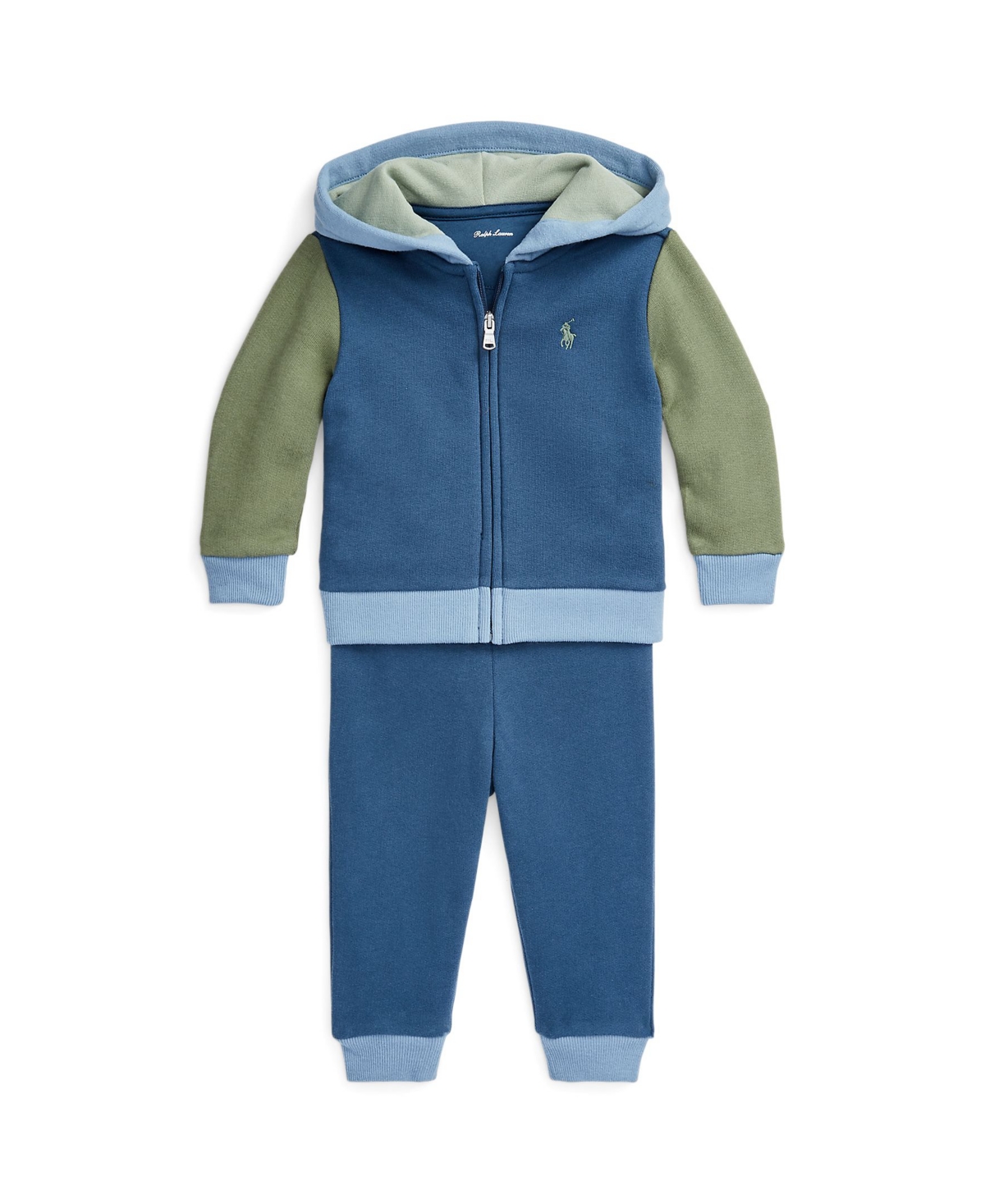 Polo Ralph Lauren Baby Boys Color-blocked Fleece Hoodie And Pants Set In Clancy Blue Multi