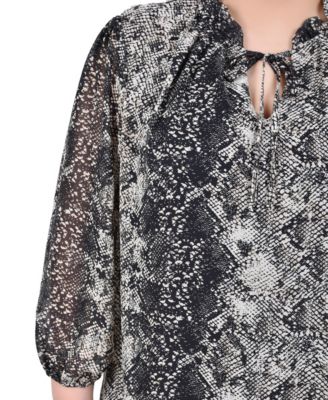 Plus Size 3/4 Sleeve Chiffon Blouse