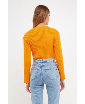 Women's Cropped Ribbed Knit Sweater