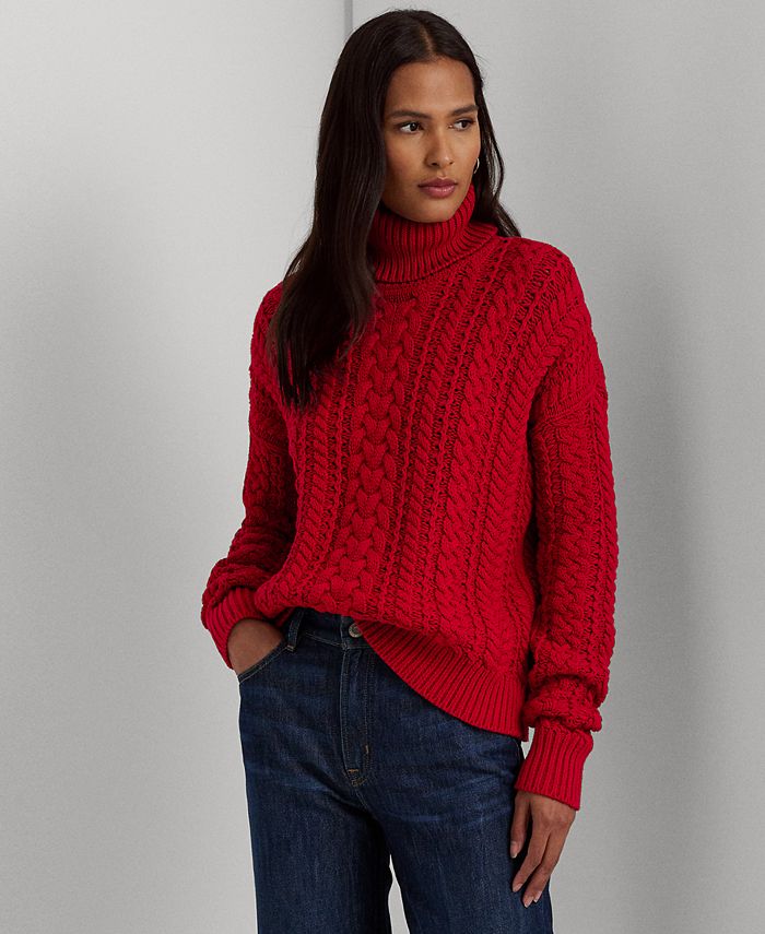Lauren Ralph Lauren Women's Cable-Knit Turtleneck Sweater - Macy's
