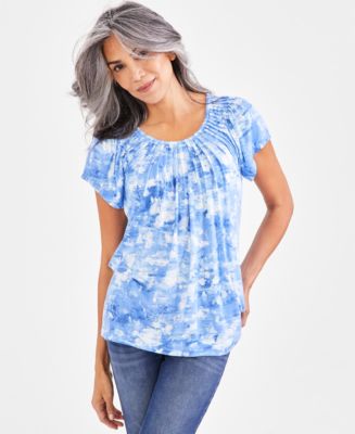 Style & Co Women's Printed Pleated-Neck Short-Sleeve Top, Created for  Macy's - Macy's