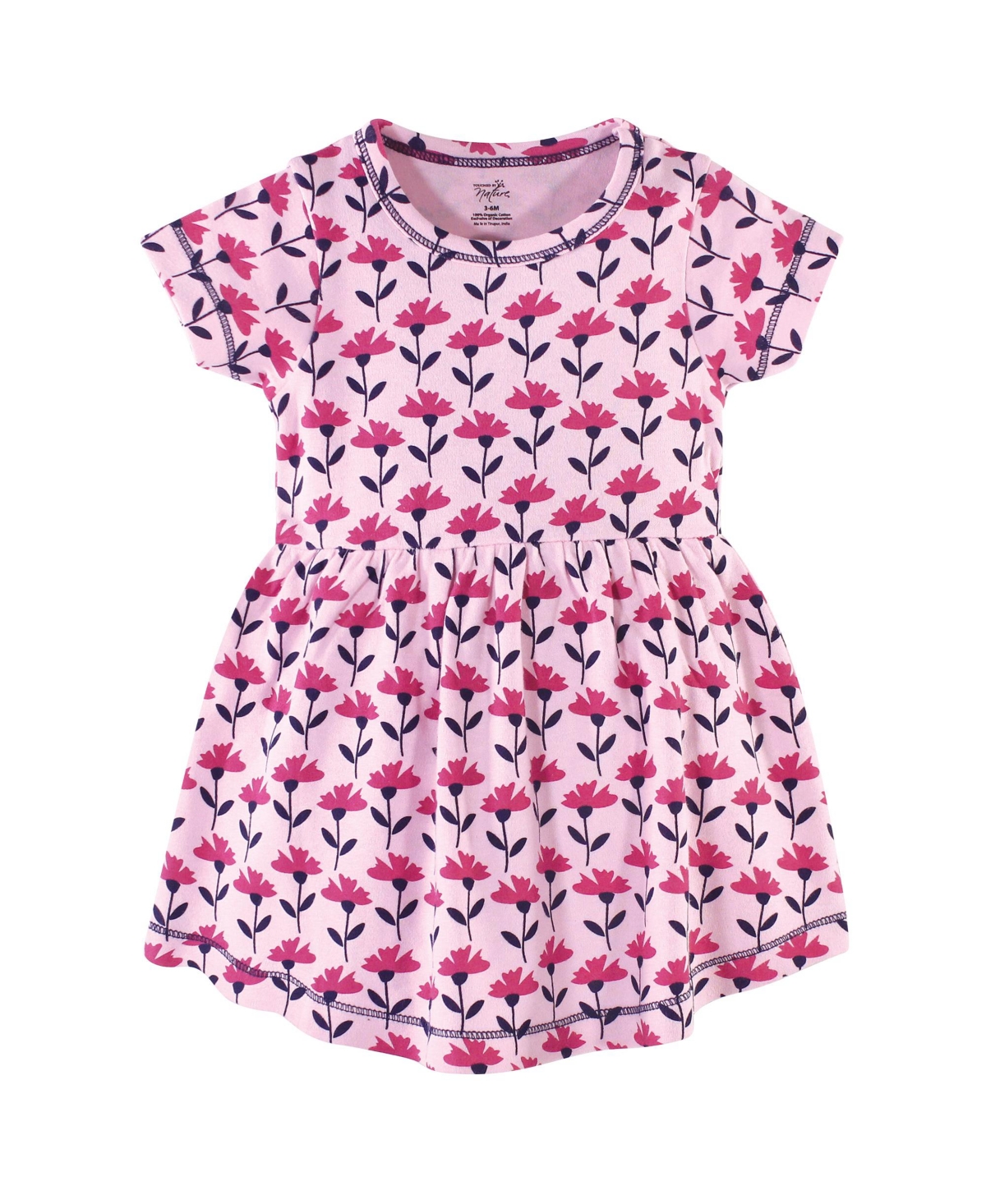 Touched by Nature Toddler Girls Organic Cotton Short-Sleeve Dresses 2pk,- Pink botanical