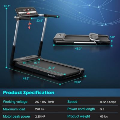 2.25HP Folding LED Treadmill Electric Running Walking Machine with APP Control Gym
