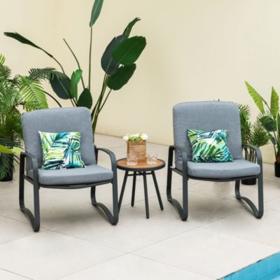 3pcs Patio Bistro Conversation Set DPC Tabletop Metal Cushioned Chairs Outdoor