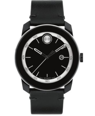 Movado Men s Bold TR90 Swiss Quartz Black Leather Watch 42mm Macy s