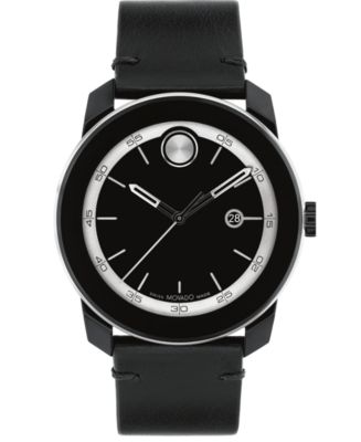 Movado Men's Bold TR90 Swiss Quartz Black Leather Watch 42mm - Macy's