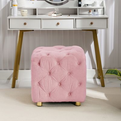 Streamdale Pink Velvet Ottoman Elegant Accent