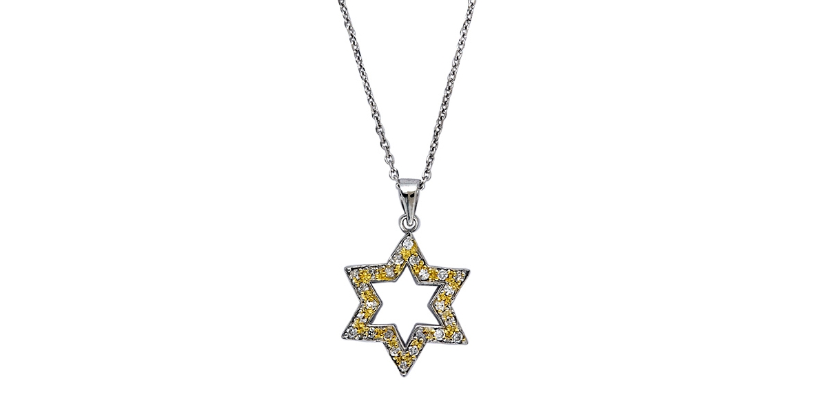 Genevive SterlingWhite Gold Plated Yellow Cubic Zirconia Open Star Necklace - Silver