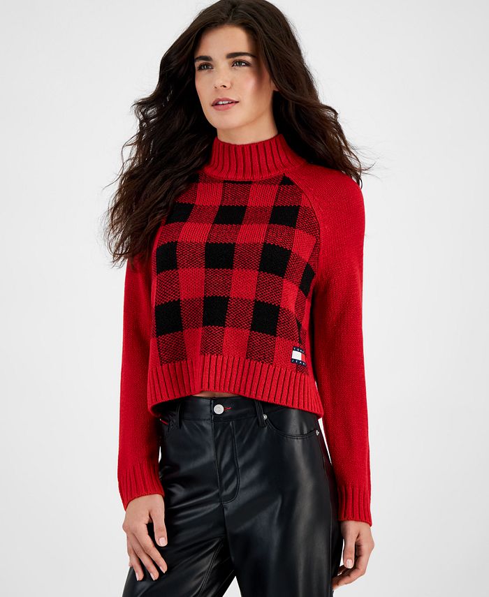 Tommy Jeans - Women's Plaid-Front Mock-Neck Sweater