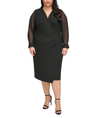 Tommy Hilfiger - Plus Size Scuba Crepe Chiffon-Sleeve Sheath Dress
