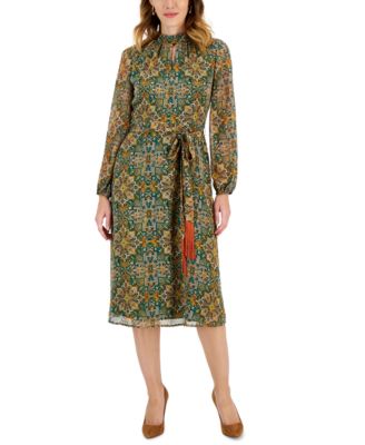 tahari asl tie neck midi dress