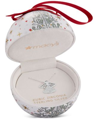 Cubic Zirconia Angel Pendant Necklace in Sterling Silver, 16