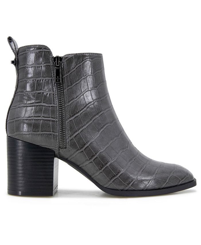 REACTION KENNETH COLE Womens Brown Stretch Comfort Road Round Toe Block Heel Zip-Up Booties