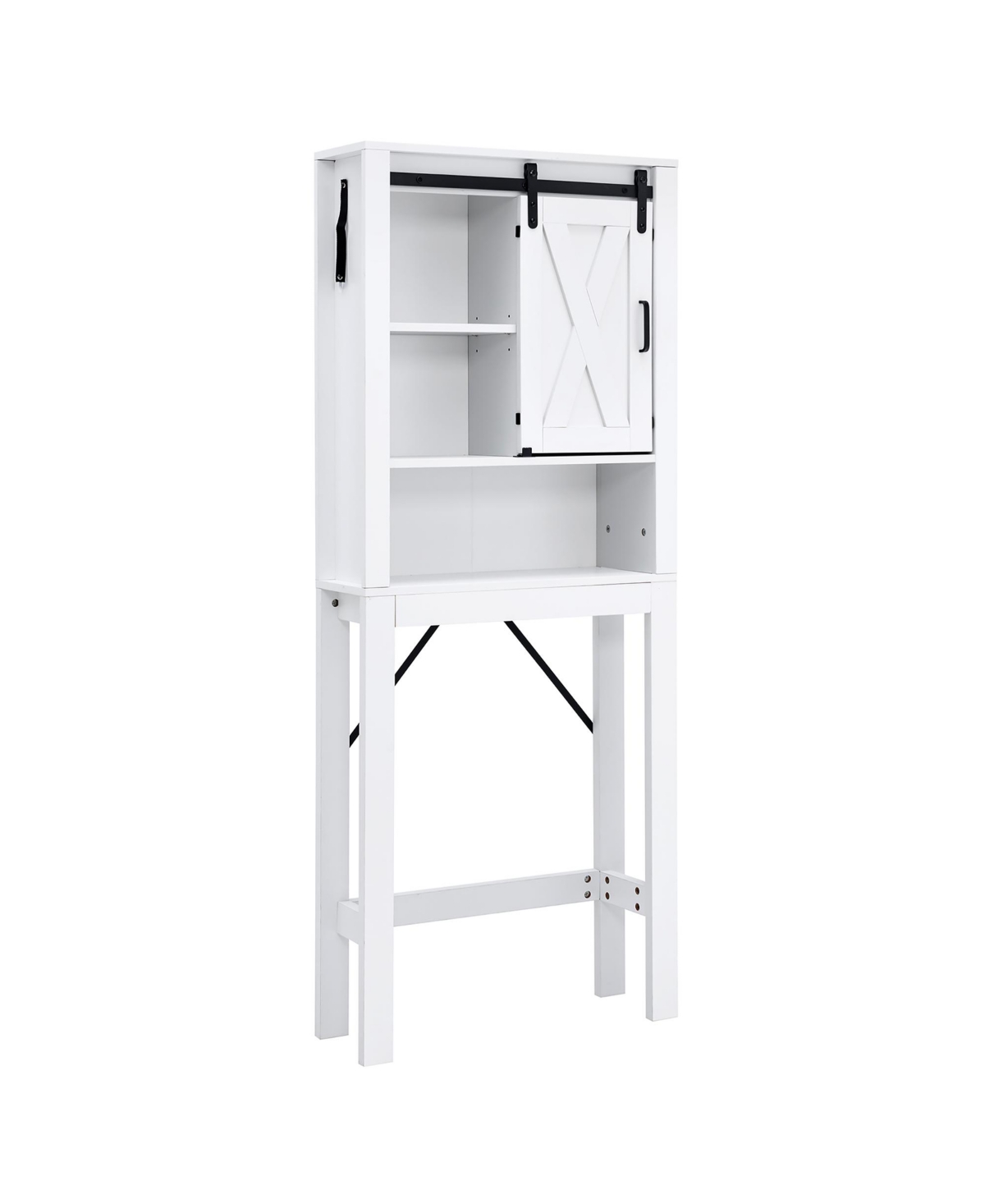 Over the Toilet Bathroom Storage Cabinet with Sliding Barn Door & Adjustable Shelf - White
