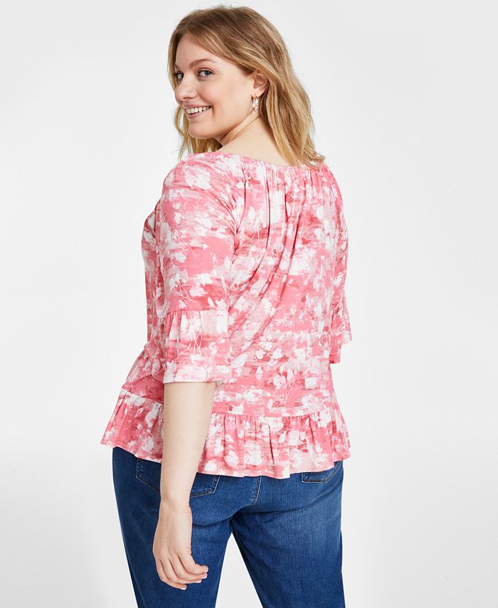 Style & Co Plus Size Printed On/Off-The-Shoulder Knit Top, Created for ...