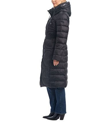 Women s Belted Quilted Hooded Puffer Coat
