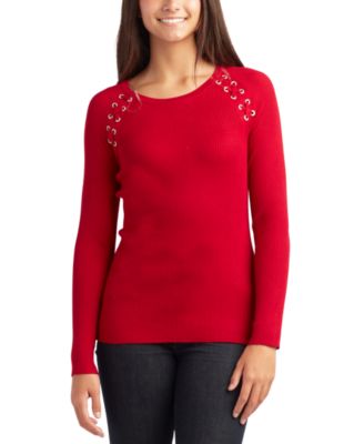 BCX - Juniors' Grommet-Seam Ribbed Sweater