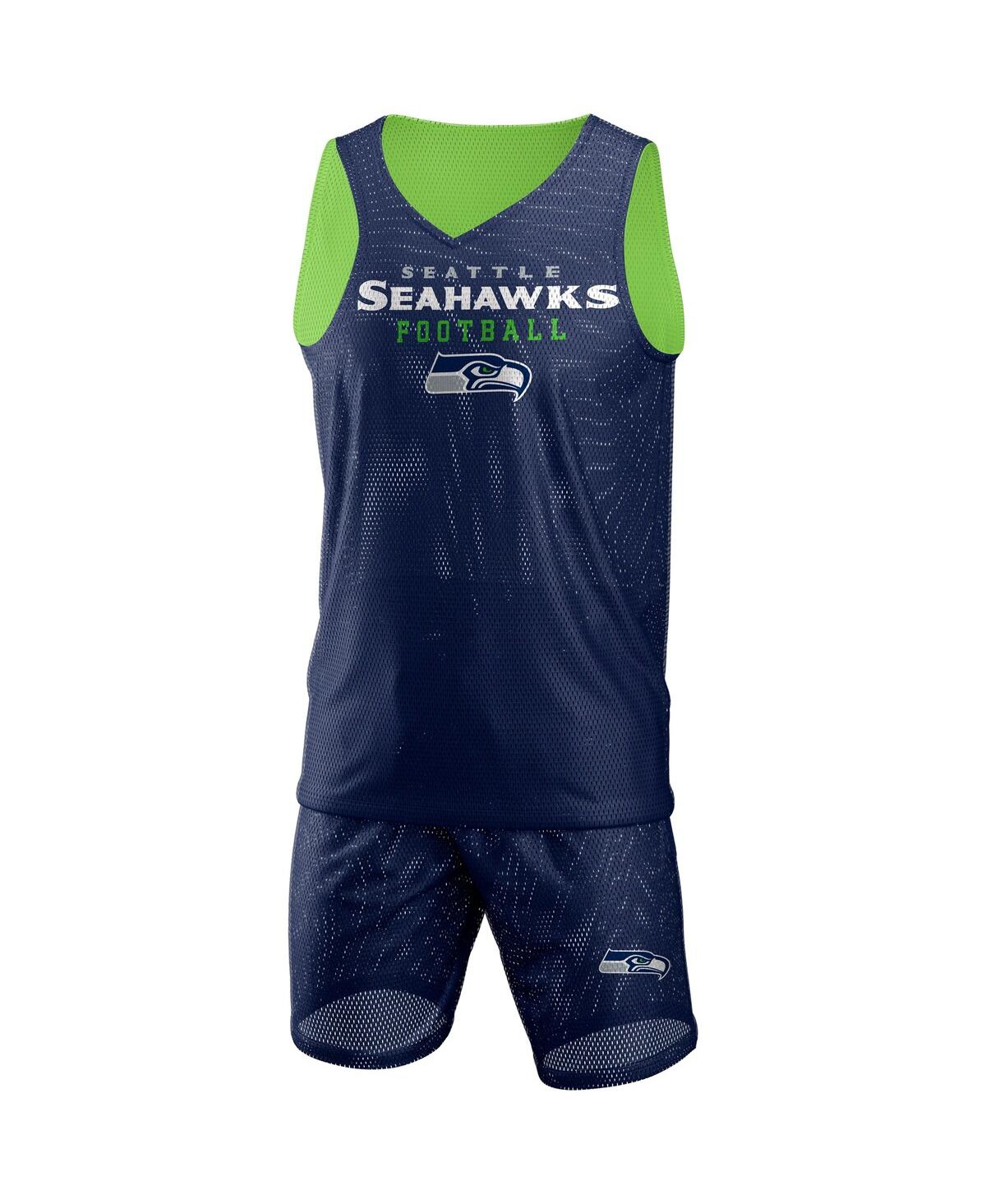 Shop Foco Men's  College Navy Seattle Seahawks Colorblock Mesh V-neck Tank Top And Shorts Set