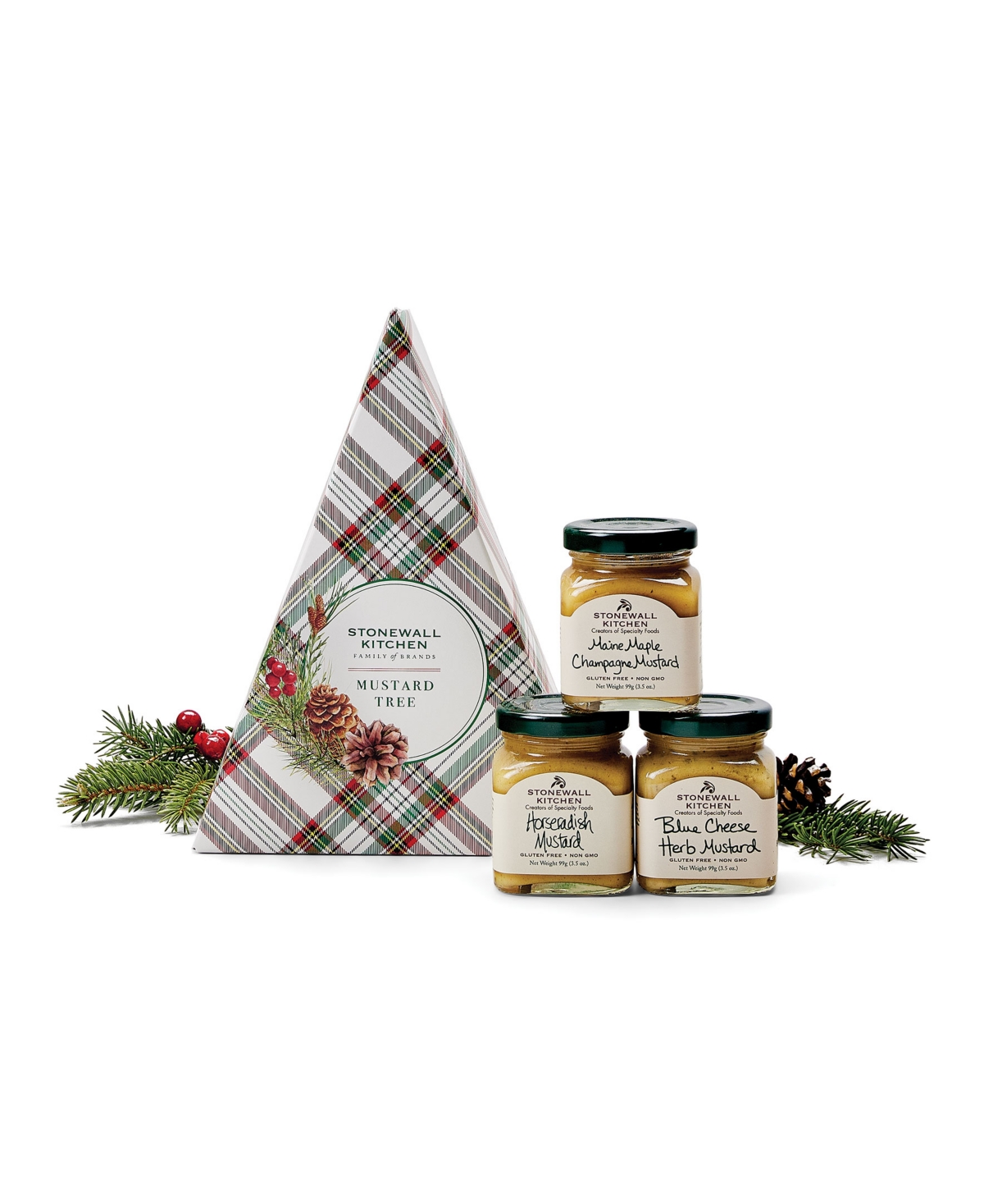 Stonewall Kitchen Holiday Mustard Tree Gift Box, 3 Piece Set