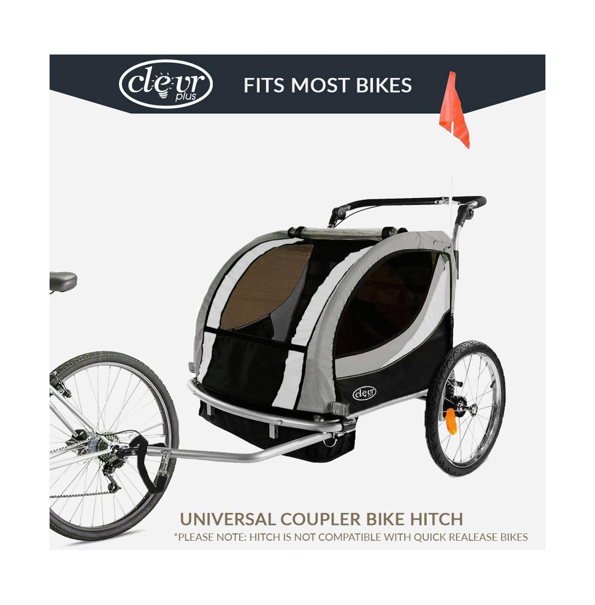 ClevrPlus Deluxe 3-in-1 Double Seat Bike Trailer Stroller Jogger for Kids,- Grey