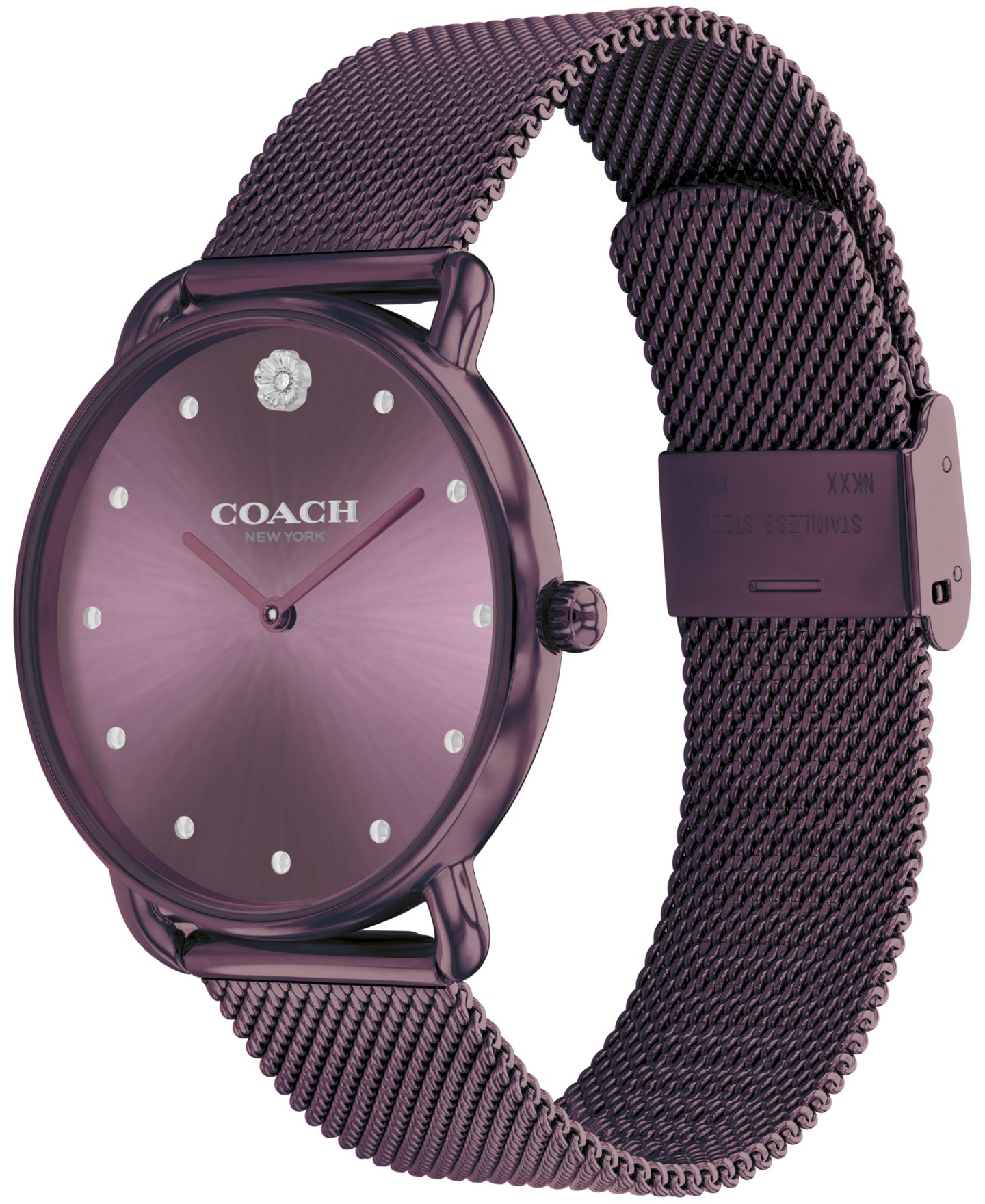 Женские часы COACH Elliot Purple Stainless Steel Mesh Bracelet Watch 36mm — фото 2