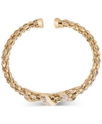 Diamond Pav&eacute; Twist Pyramid Link Cuff Bracelet (5/8 ct. t.w.) in 14k Gold-Plated Sterling Silver