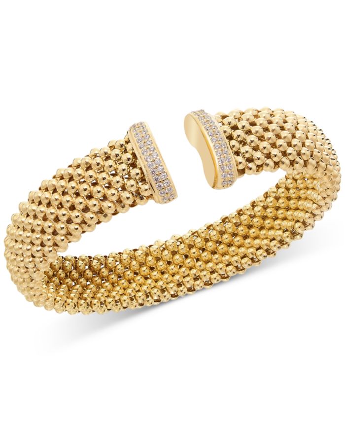 Diamond End Mesh Cuff Bracelet (1/2 ct. t.w.) in 14k Gold-Plated Sterling