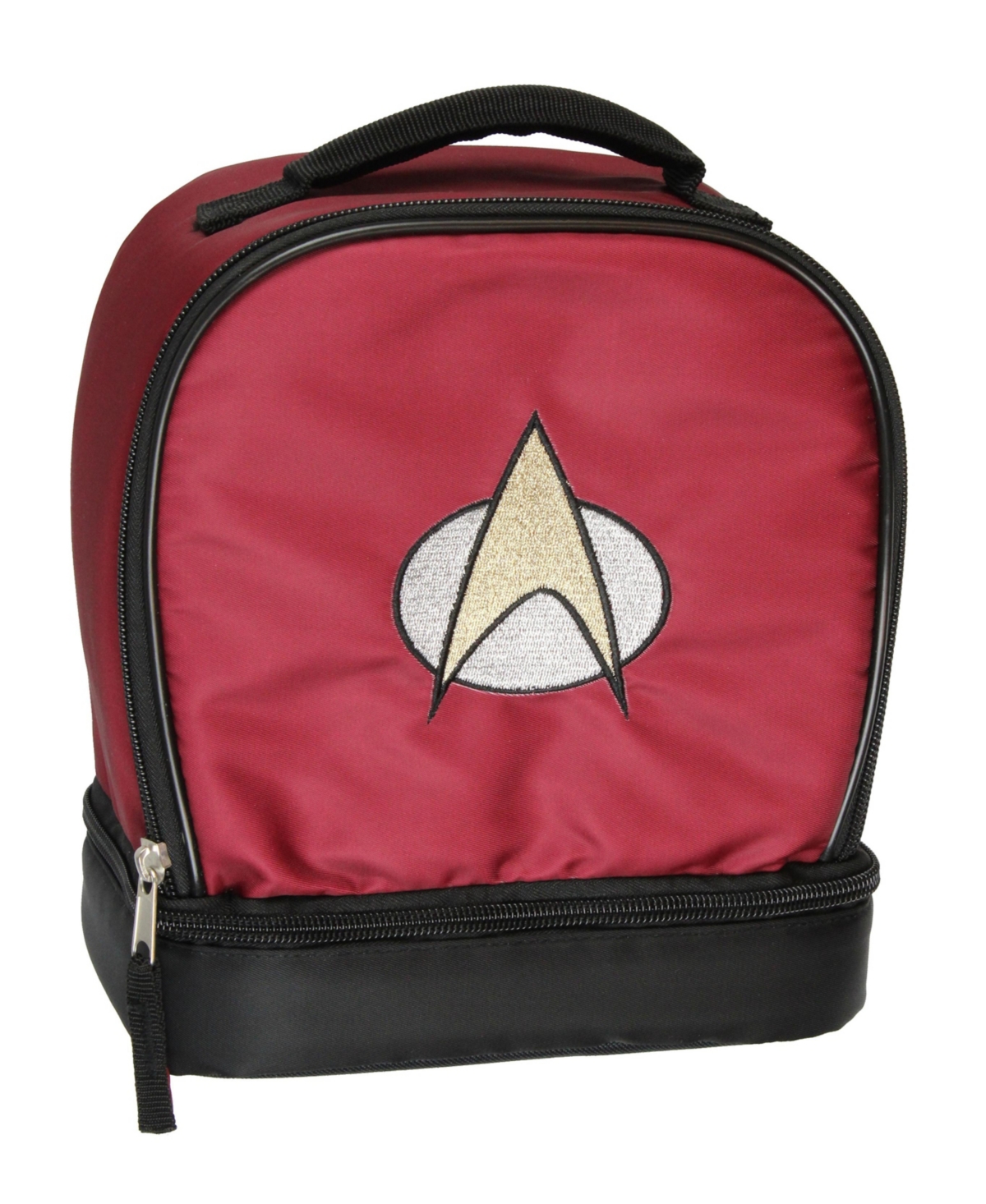 The Next Generation Picard Embroidered Starfleet Logo Dual Compartment Insulated Lunch Box Bag Tote - Red