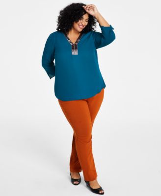 JM Collection Plus Size 3/4-Sleeve Top & Pants, Created for Macy's - Macy's