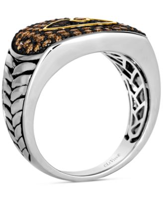 Chocolatier&reg; Men's Blueberry Sapphire (1/6 ct. t.w.) & Chocolate Diamond (1-1/4 ct. t.w.) Evil Eye Ring in 14k Two-Tone Gold 