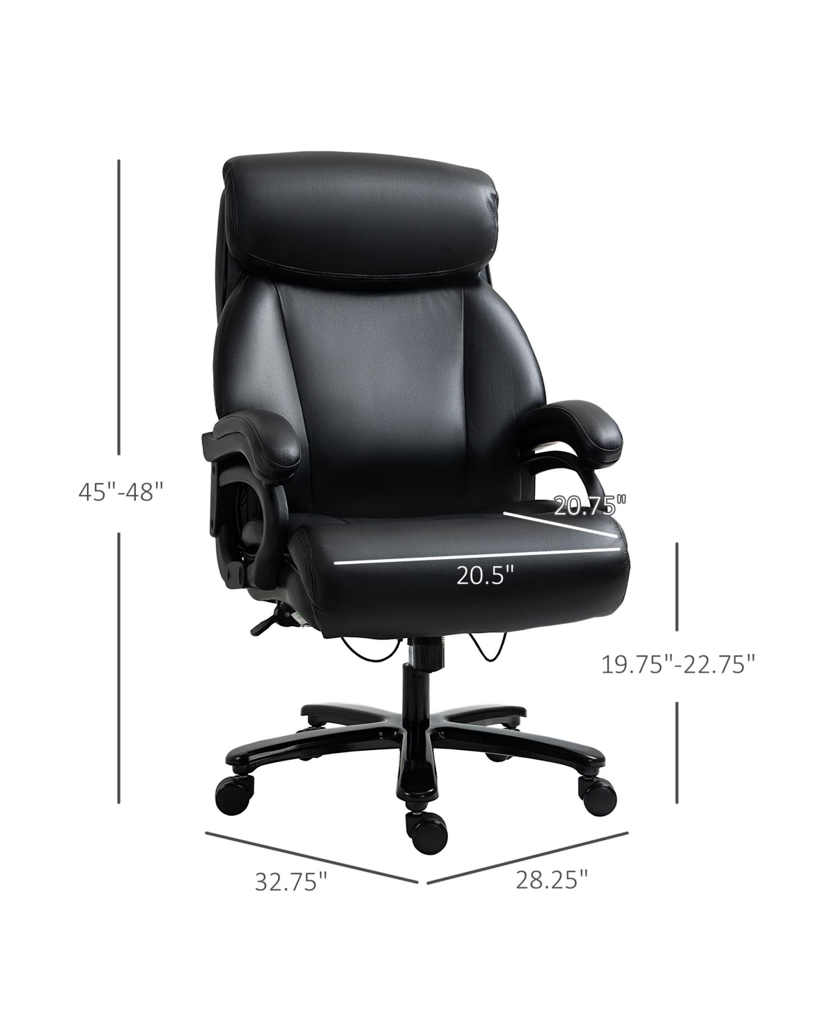 Vinsetto Big and Tall Executive Office Chair 396lbs with Wide Seat, Home High Back Pu Leather Chair with Adjustable Height, Swivel Wheels,- Bla