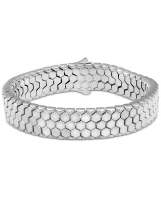 Blackjack - Men's Hexagon Honeycomb Textured Link Bracelet in Stainless Steel