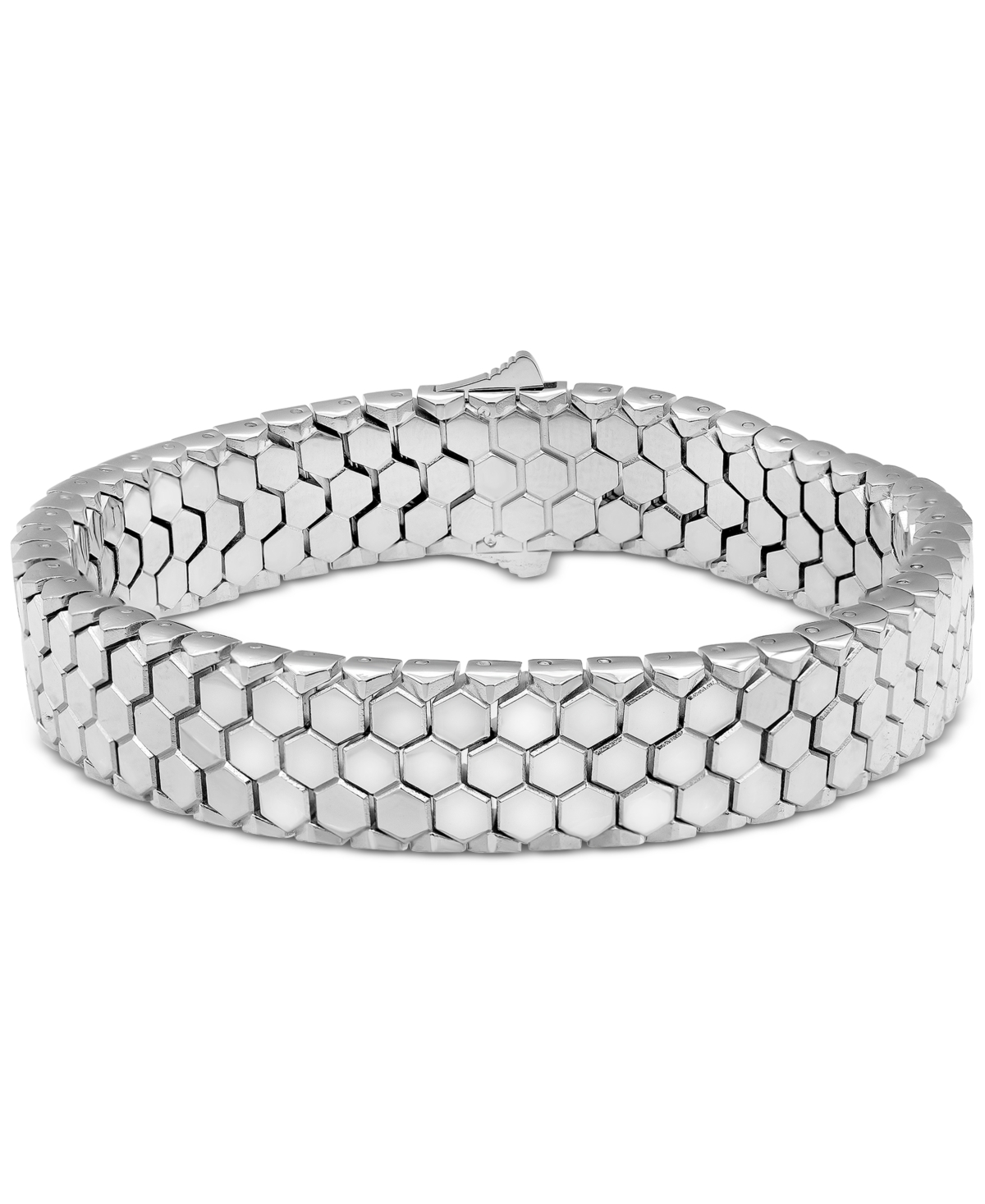 Blackjack Men's Hexagon Honeycomb Textured Link Bracelet in Black-Ion Plated Stainless- Steel