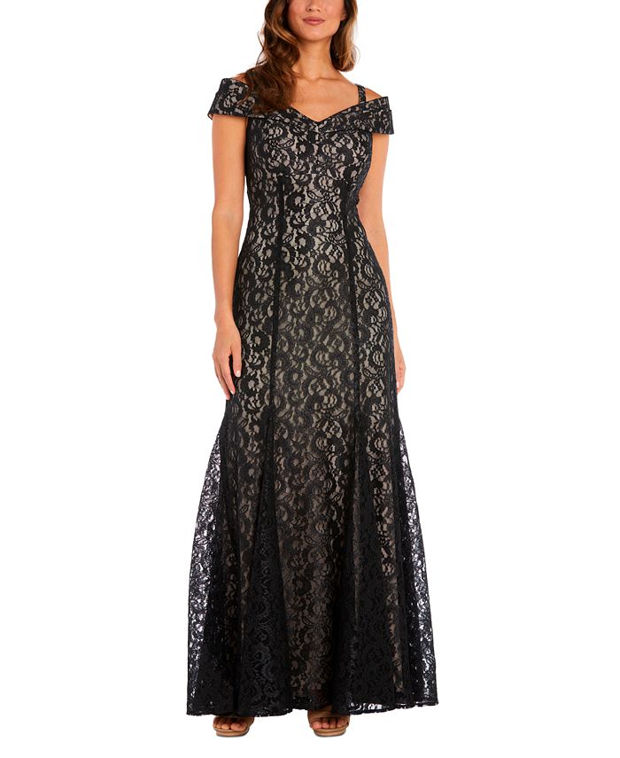 R & M Richards Women's Off The Shoulder Lace Gown Black Size 14 Petite