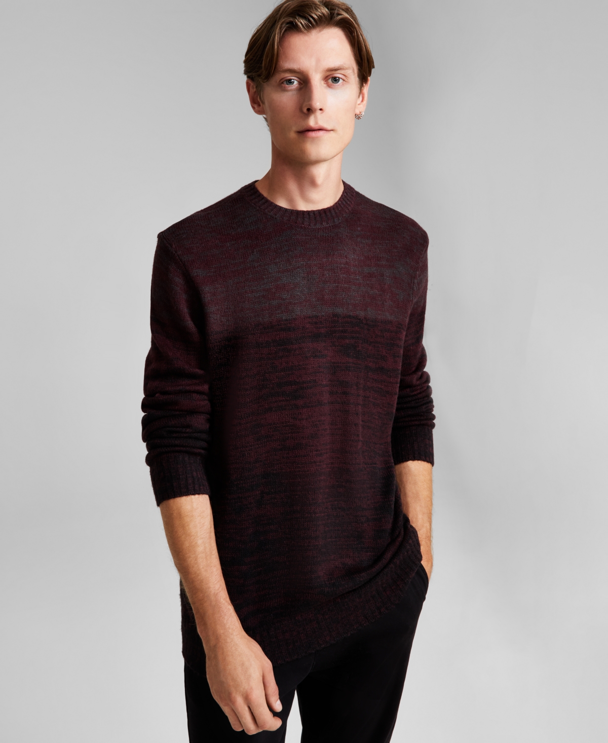 And Now This Men's Regular-fit Brushed Ombre Stripe Crewneck Sweater, Created For Macy's In Sangria