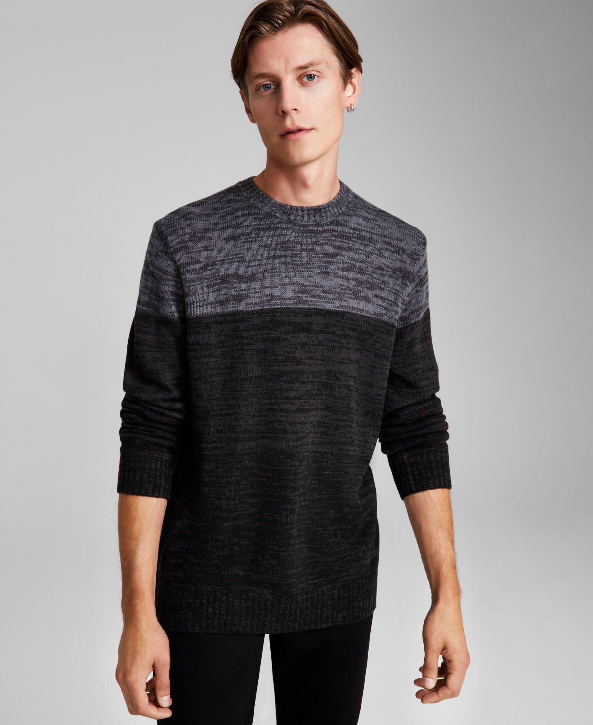 And Now This Men's Regular-fit Brushed Ombre Stripe Crewneck Sweater, Created For Macy's In Charcoal