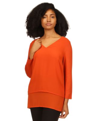 MICHAEL Michael Kors Plus Size Layered-Look V-Neck Top - Macy's