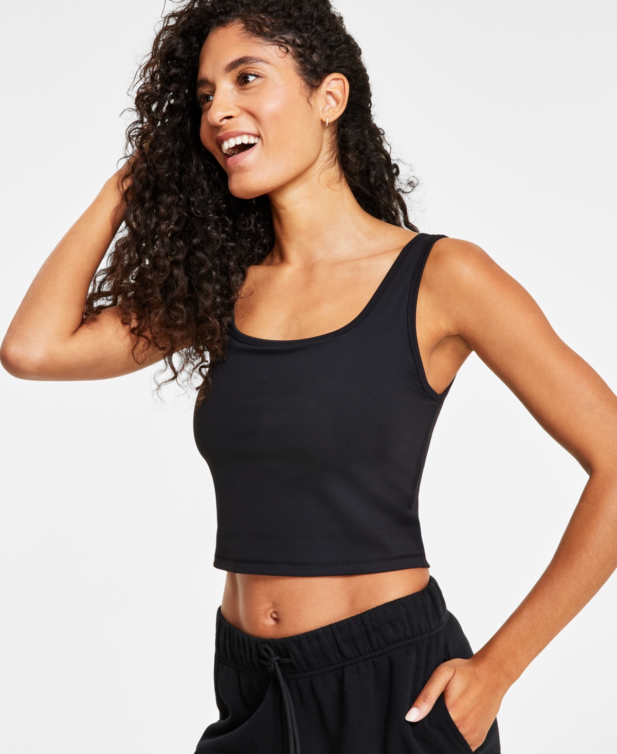Women's Cropped Tank Top, Created for Macy's - Deep Charcoal