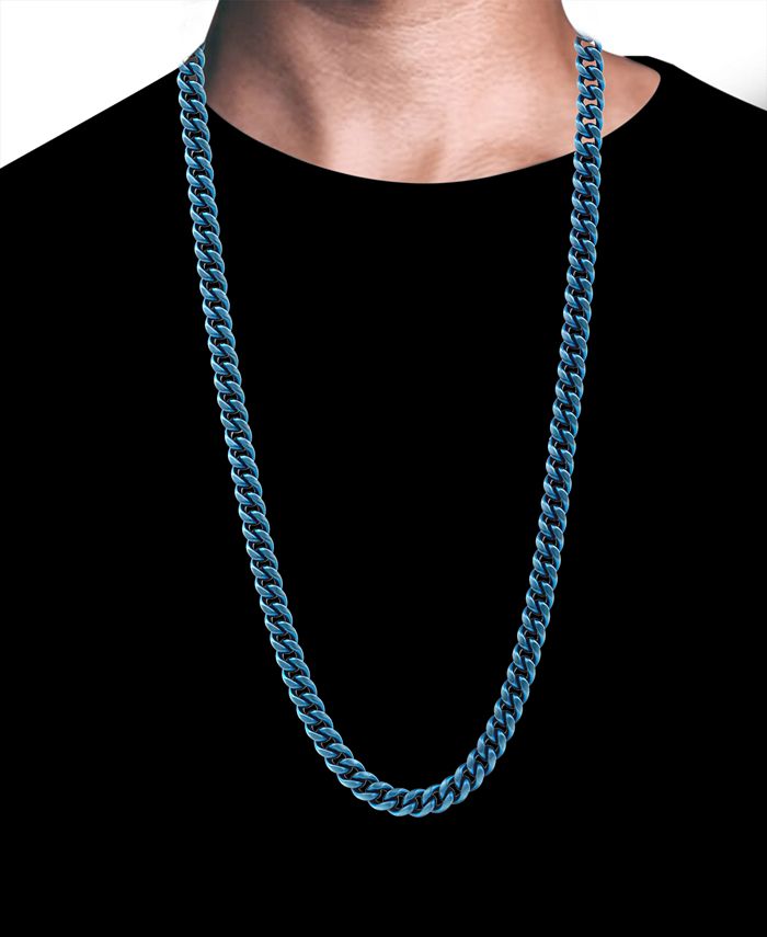 Blackjack Men's Miami Cuban Link 24" Chain Necklace in Blue IonPlated
