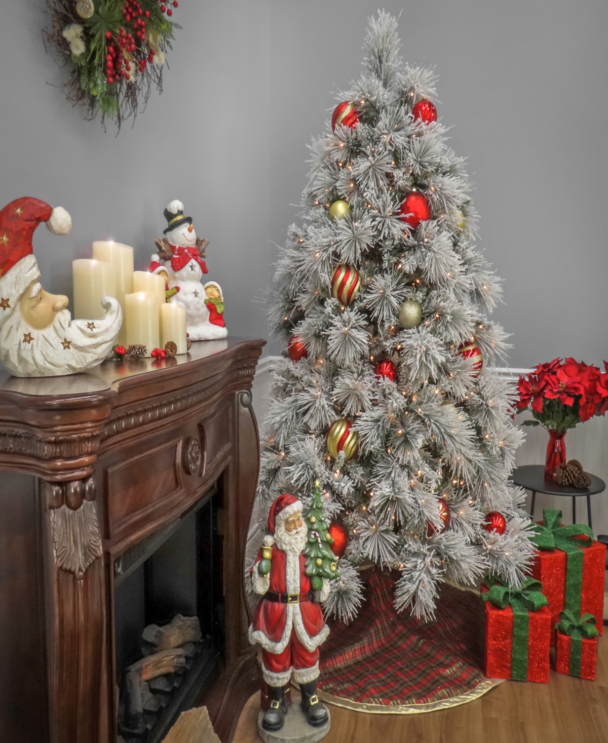 Shop National Tree Company 6.5' Hgtv Home Collection Pre-lit Flocked Bavarian Pine Tree In Green